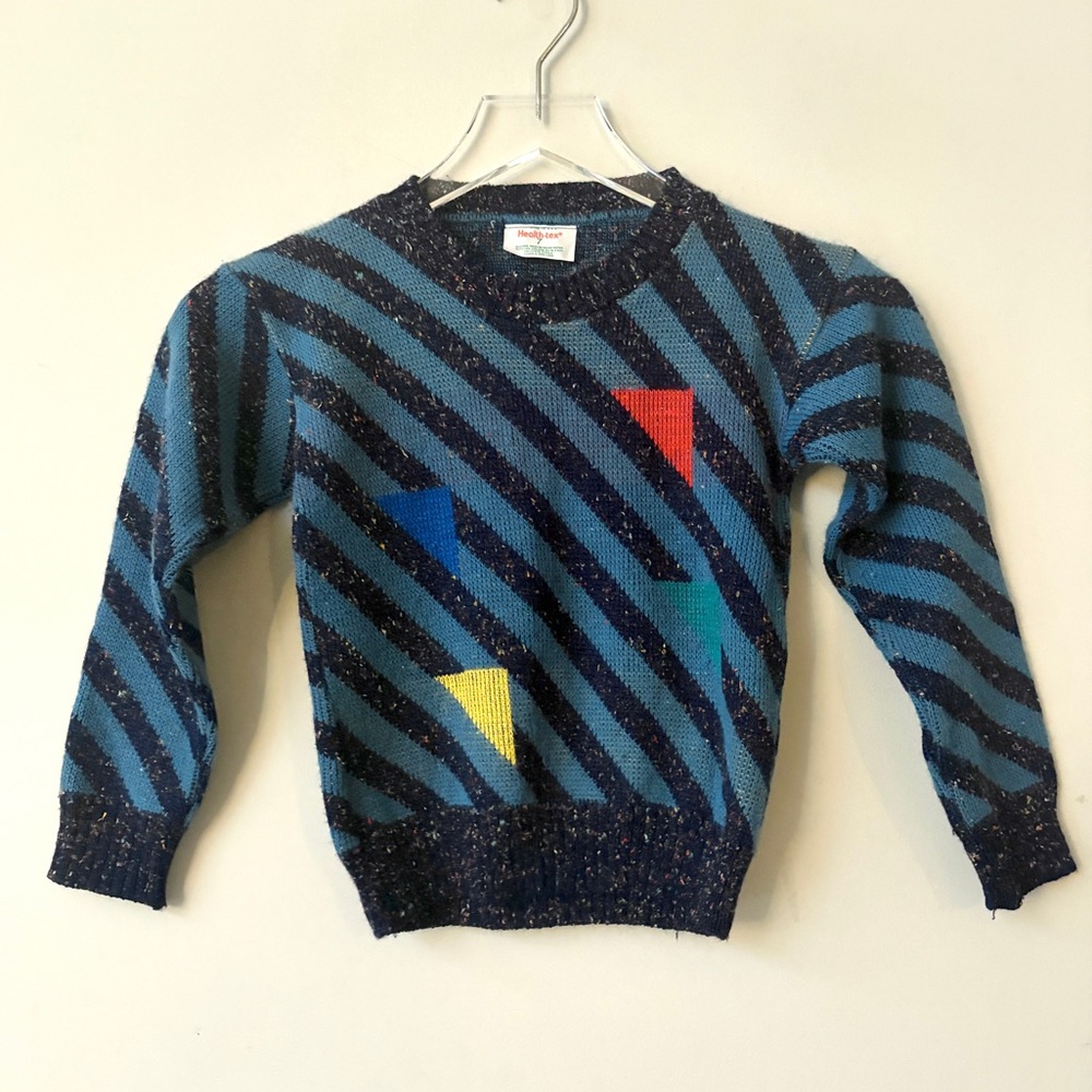 1970s Healthtex Kids Striped Geo Intarsia Sweater